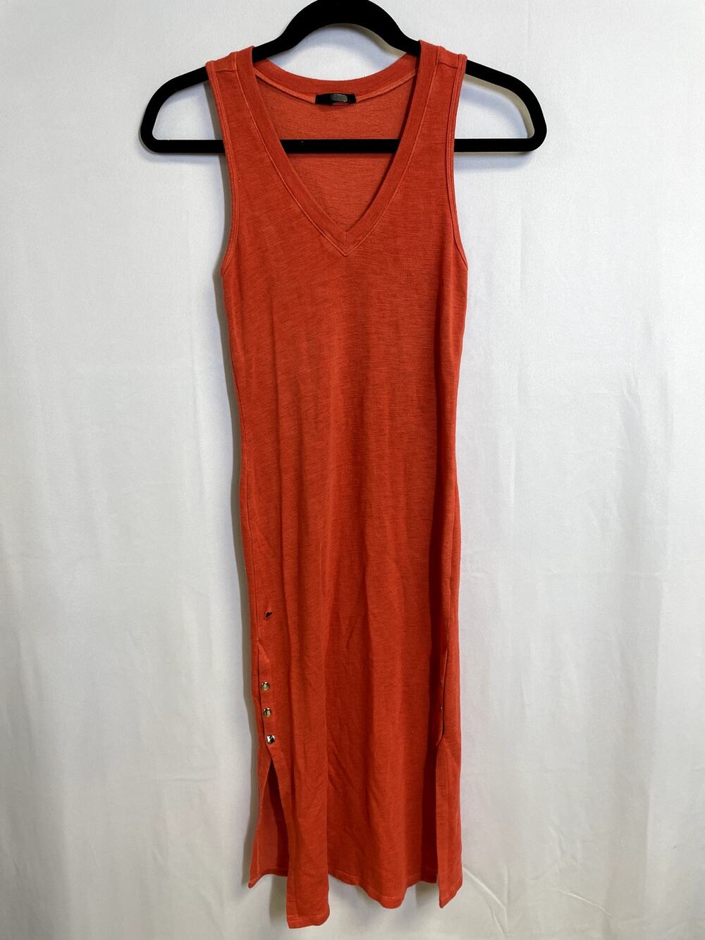 MONROW Orange V Neck Snap Maternity Sheath Slit Dress Sleeveless Size XS
